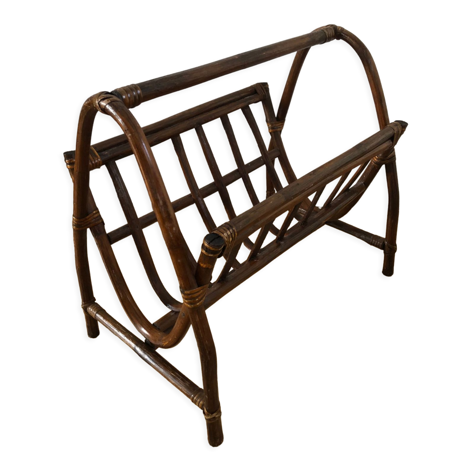 Vintage rattan magazine holder