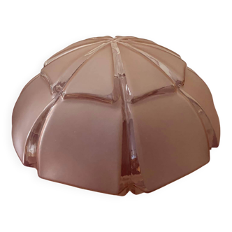 Large pink art deco globe in transparent and satin glass