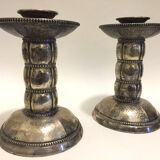 Pair of silver metal candle holders