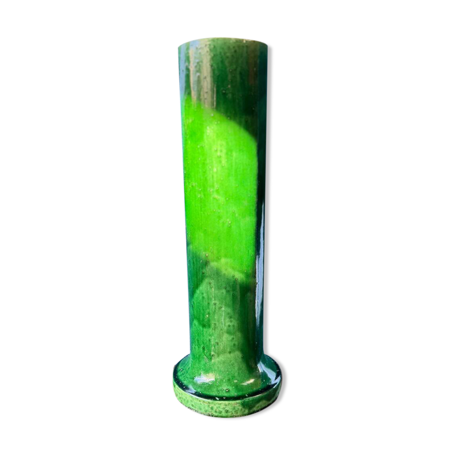 Large Art Nouveau vase in crackled green glazed stoneware – Baluster neck