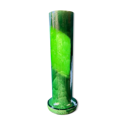 Grand vase Art nouveau en grès émaillé vert craquelé – Col balustre fu