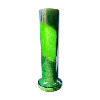 Large Art Nouveau vase in crackled green glazed stoneware – Baluster neck