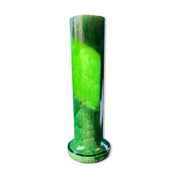 Large Art Nouveau vase in crackled green glazed stoneware – Baluster neck fu