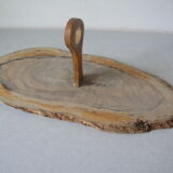 Ancien plateau à fromage en tranche de bois rondelle tronc d'arbre 48 cm