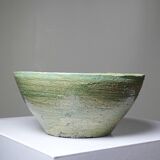 Wabi-Sabi handcrafted ceramic bowl in celadon green, 20th-19th century.