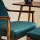 Pair of vintage petrol blue velvet stools from the mid-century, Edmund Homa, 1960s.