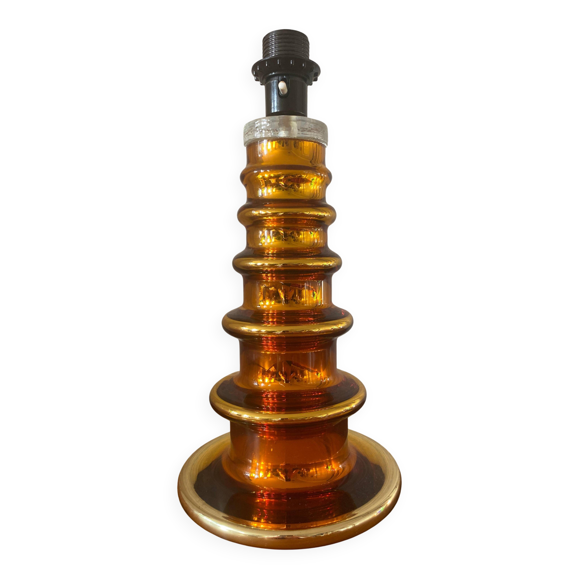 Metallic Amber Glass Table Lamp by Gustav Leek for Orrefors, 1960s