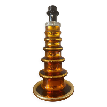 Lampe de table en verre ambre métallique par Gustav Leek pour Orrefors, années 1960.