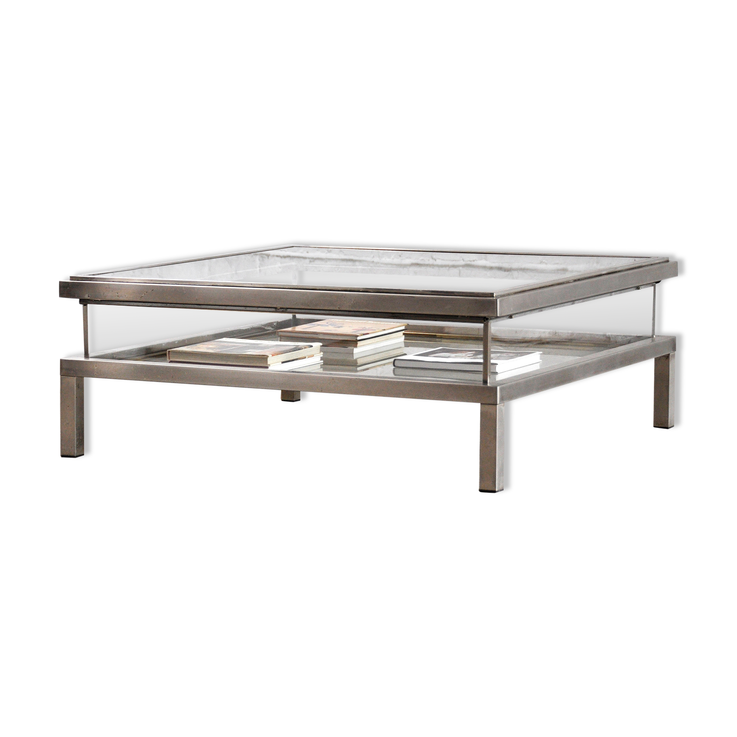 Vintage Chrome and Brass Sliding Coffee Table from Maison Jansen, France, 1970s