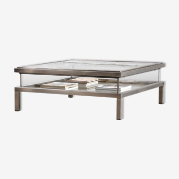 Vintage Chrome and Brass Sliding Coffee Table from Maison Jansen, France, 1970s