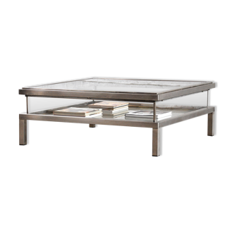 Vintage Chrome and Brass Sliding Coffee Table from Maison Jansen, France, 1970s