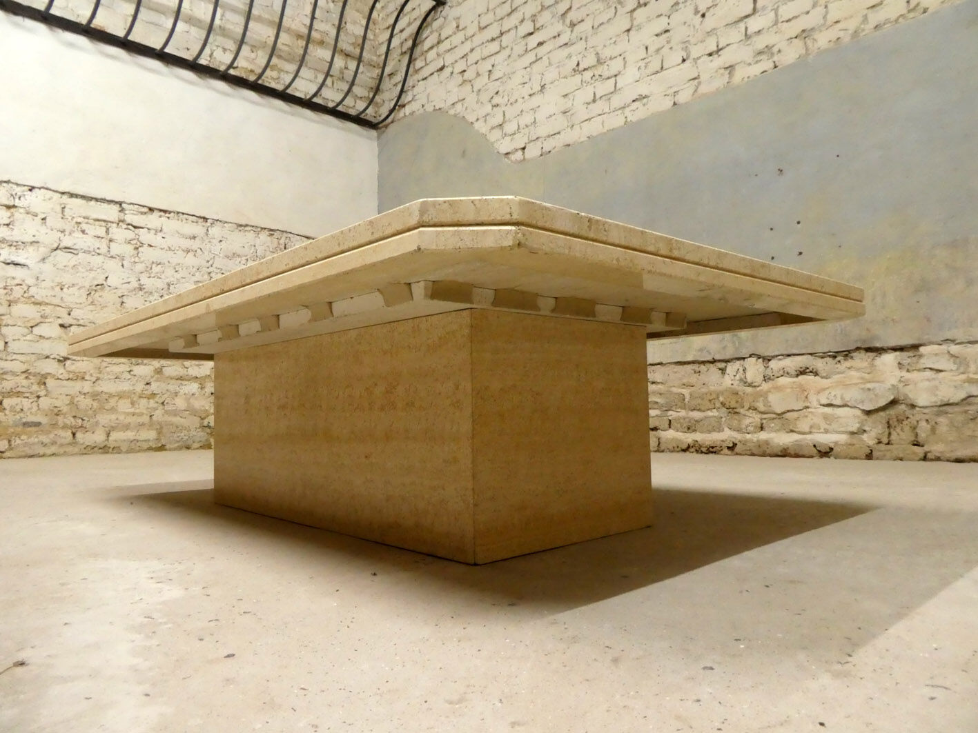georges Mathias' large travertine coffee table, Belgium, 1970