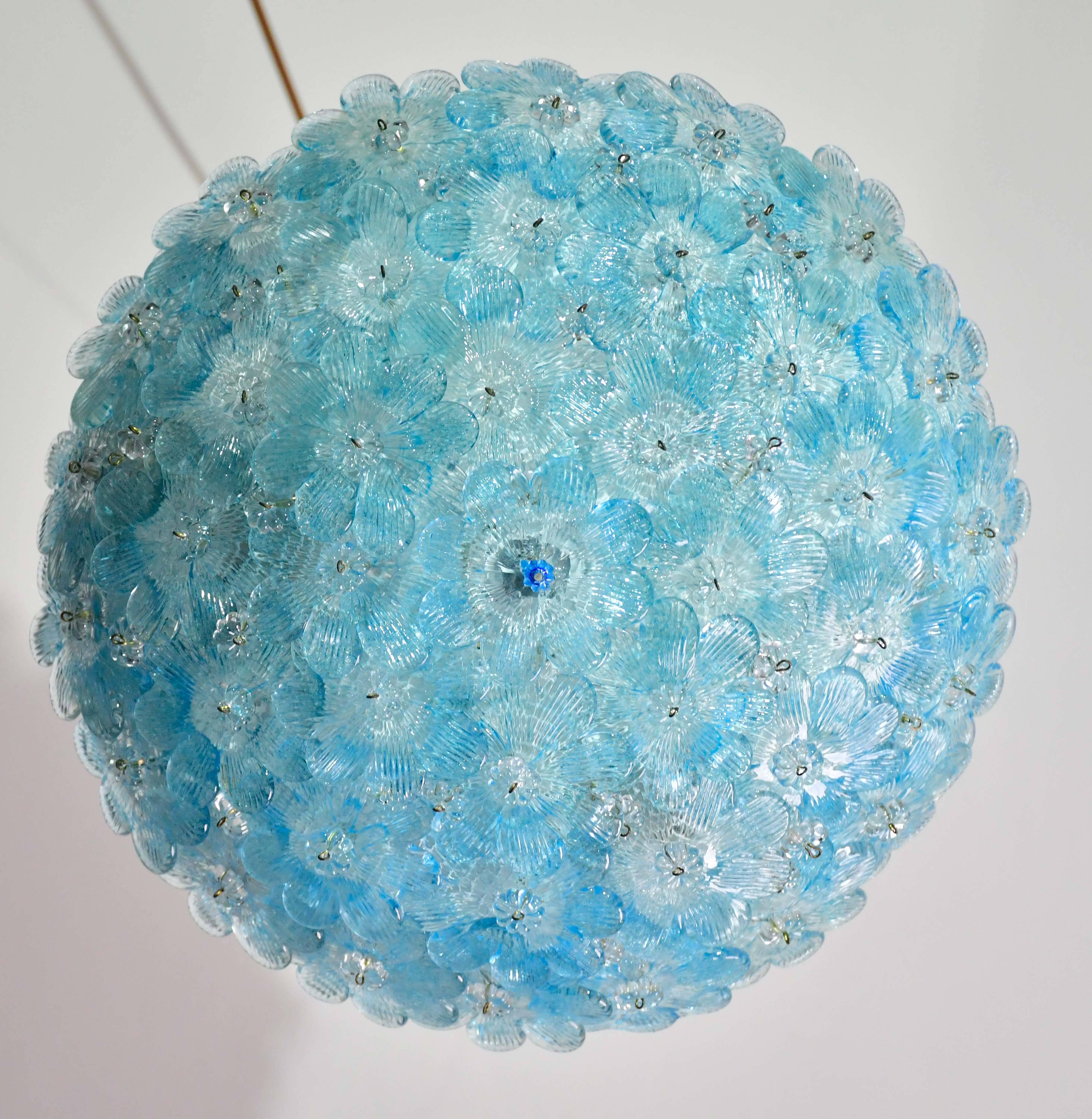 Amazing Murano ceiling light blu rubino flower by Seguso for Venini, Italy