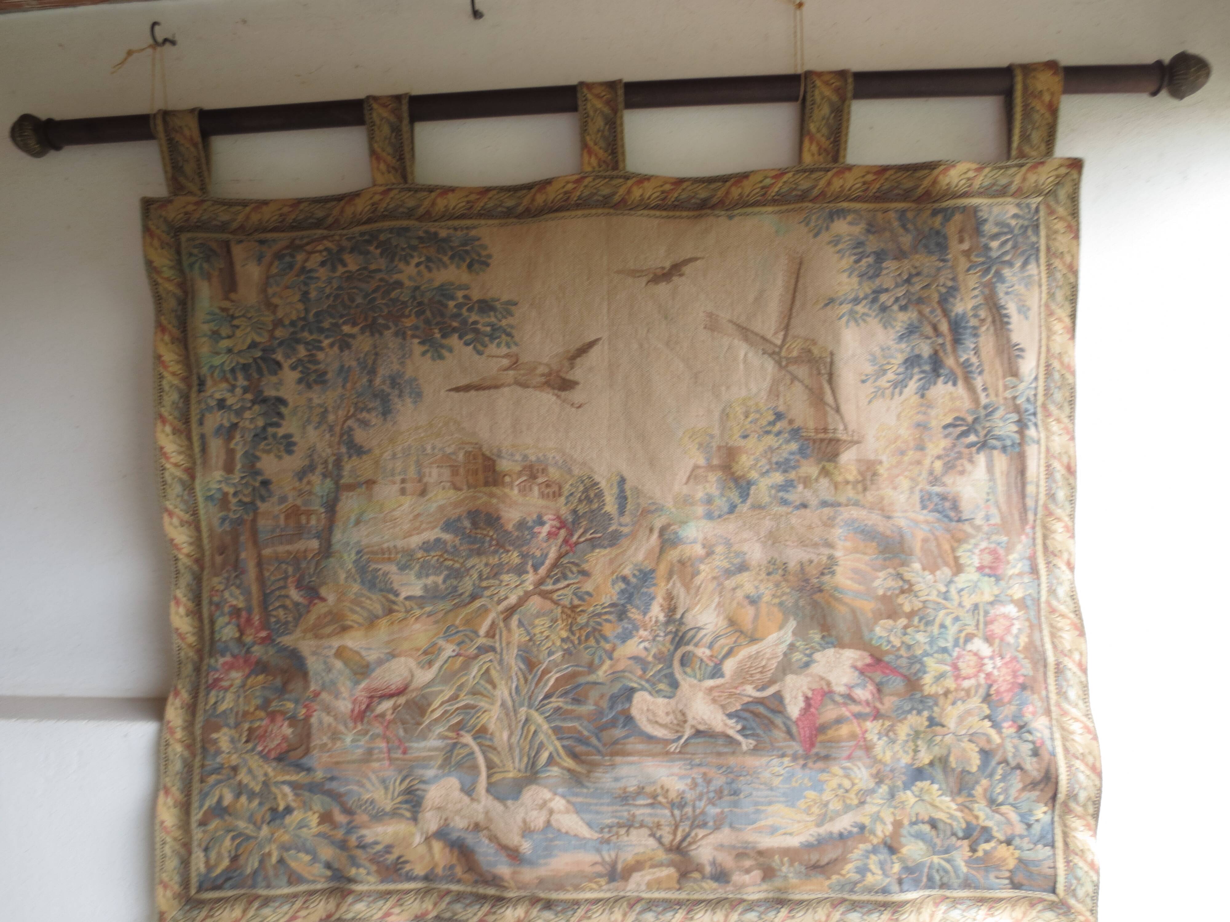 large antique wall tapestry, Aubusson style