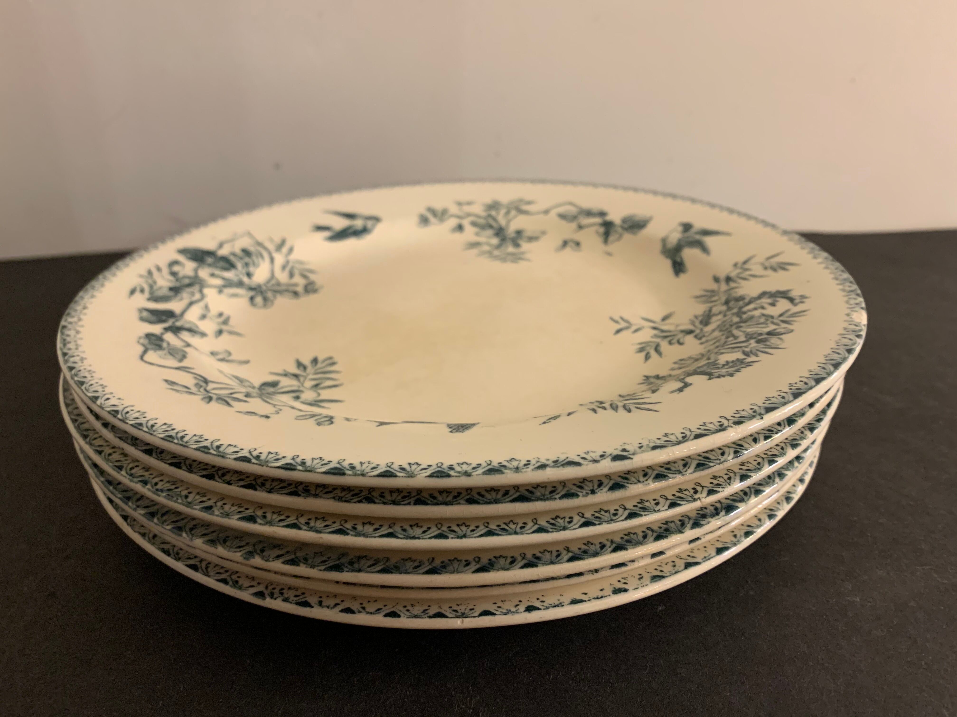 6 old blue flat plates La Samaritane Terre de Fer