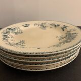 6 old blue flat plates La Samaritane Terre de Fer