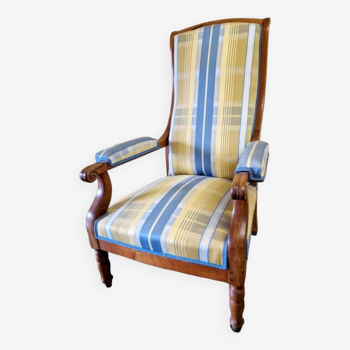 Voltaire armchair - Louis Philippe style - In molded wood, blue and yellow fabric trim