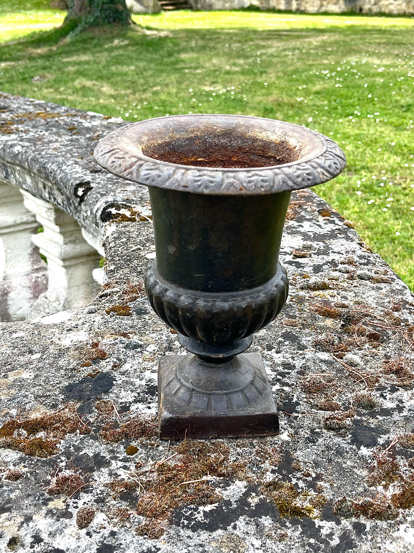 Iron garden urn planter, Antique French cast iron classical campana va