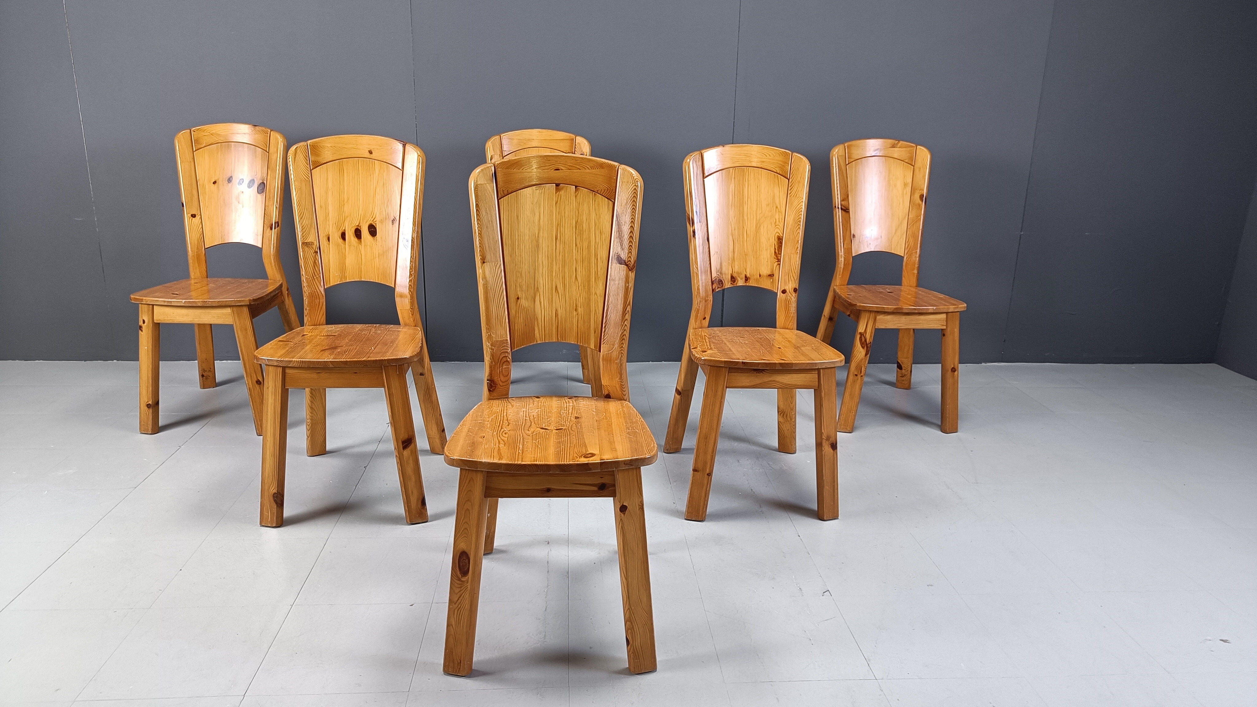 Vintage pine wood dining chairs - 1970s
