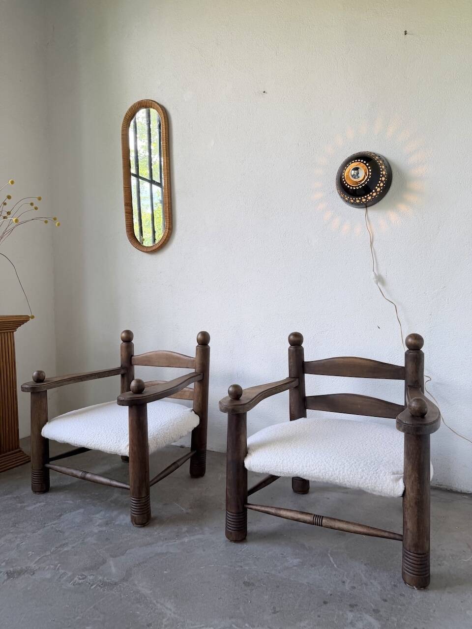 Miroir osier tressé Italie années 60 ovale