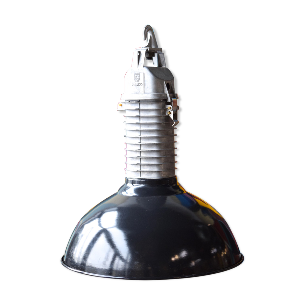 Lampe suspension industrielle gamelle émaillée philips usine 1960' | Selency