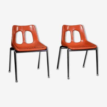 Chaise Mid-Century Moderne en Plastique Orange et Chrome de Plasson, Set de 2, 1960s
