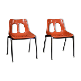 Mid-Century Modern Israeli Orange Plastic & Chrome Chair from Plasson, Set of 2, 1960s