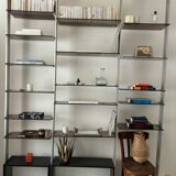 Michel Ducaroy style bookcase, in smoked glass and steel