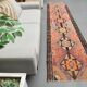 1970s Turkish Oushak Handmade Wool Cotton Orange Runner Rug 90x400