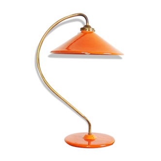 Lampe céramique française orange et laiton Terre D'Hautaniboul