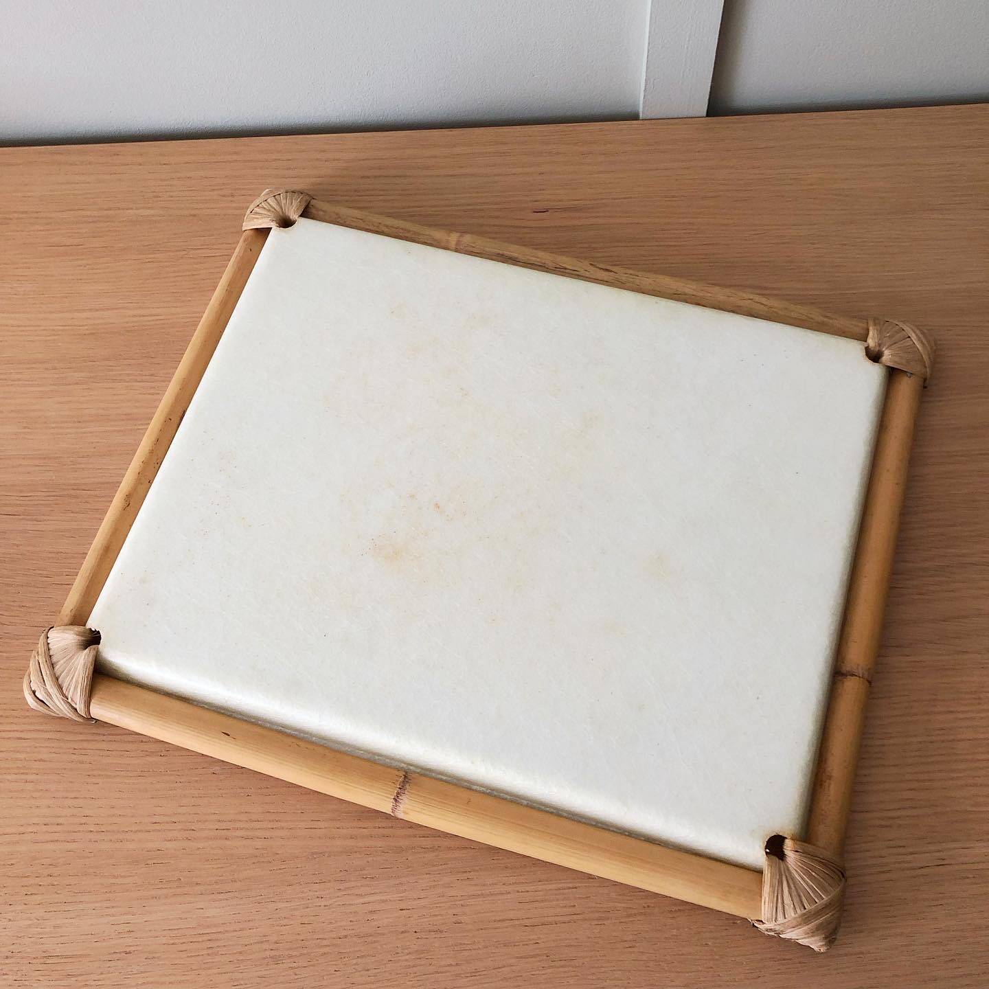 Vintage rattan and resin tray