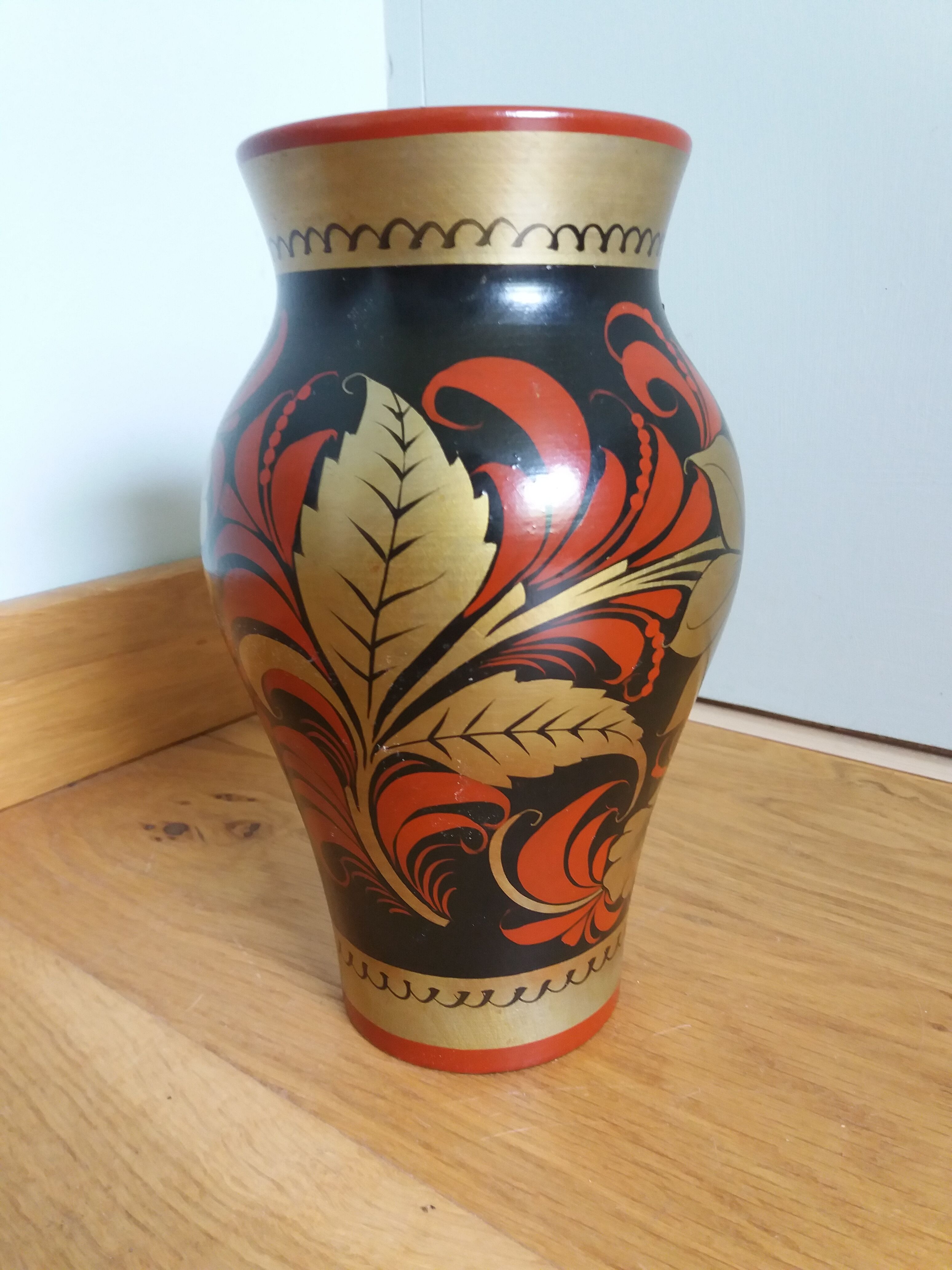 Russian Khokhloma vase in painted wood