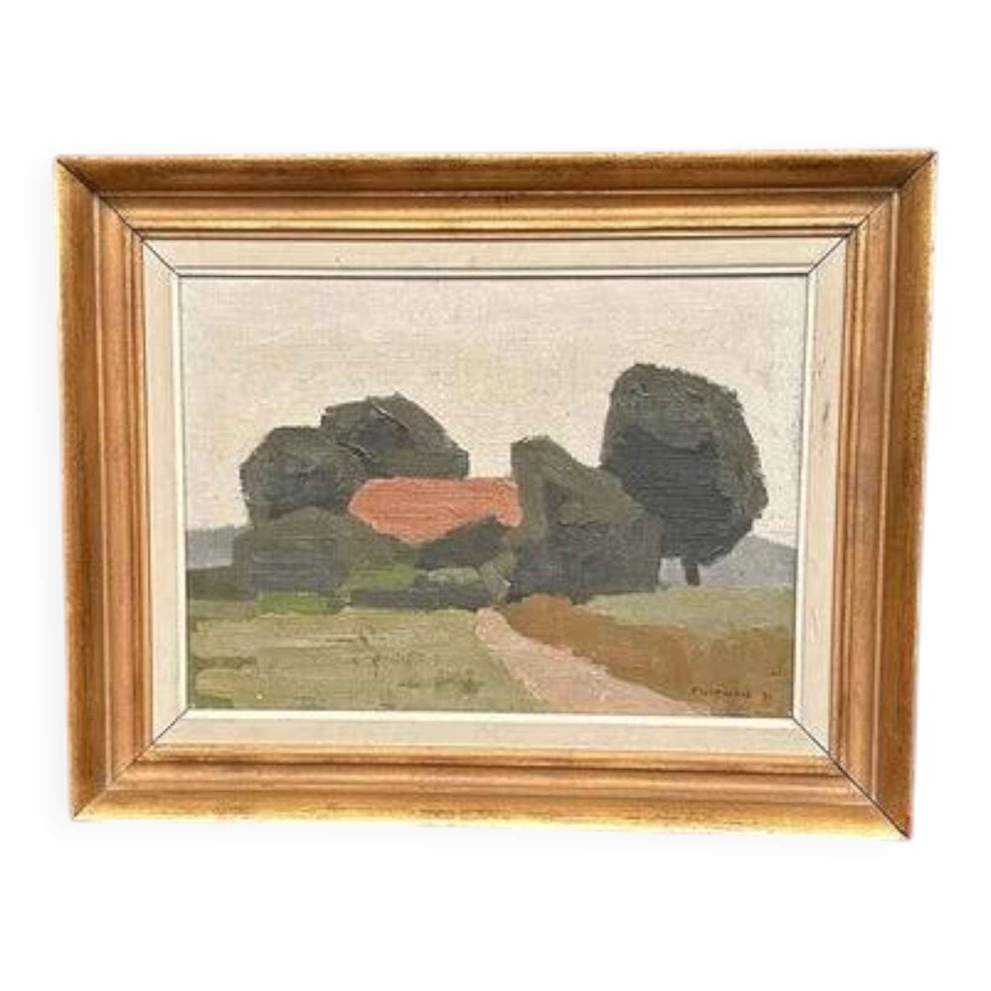 Huile sur toile originale suédoise – « Maison et arbres » par William Fleetwood