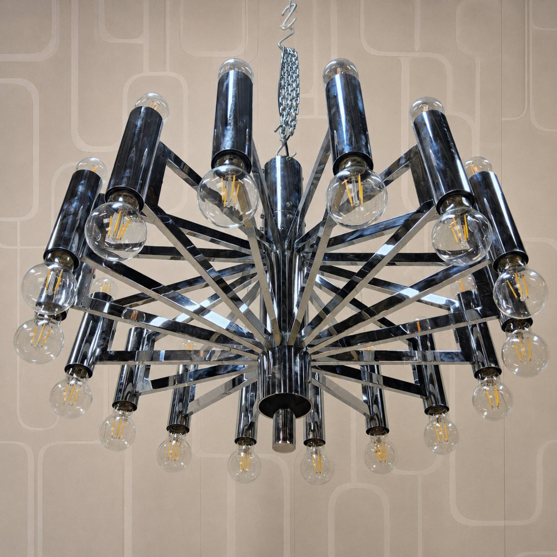 Vintage large chrome Italian Space Age pendant lamp Sciolari