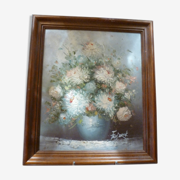 Oil on panel framed Bouquet of white flowers signed Frederick
