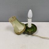 Small ceramic table lamp with beautiful green glaze and original shade, 70s