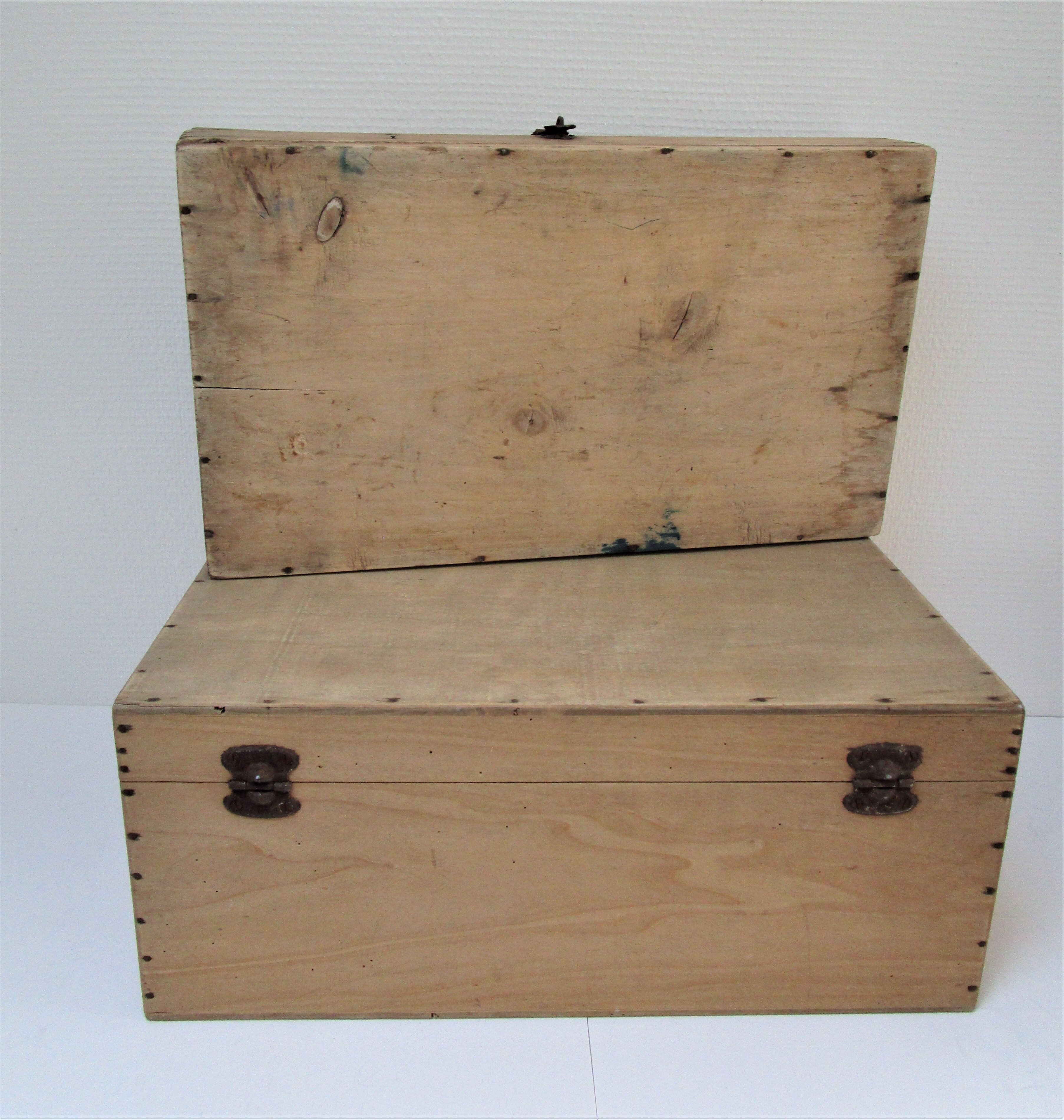 Two boxes clear solid wood patinated early 20th century