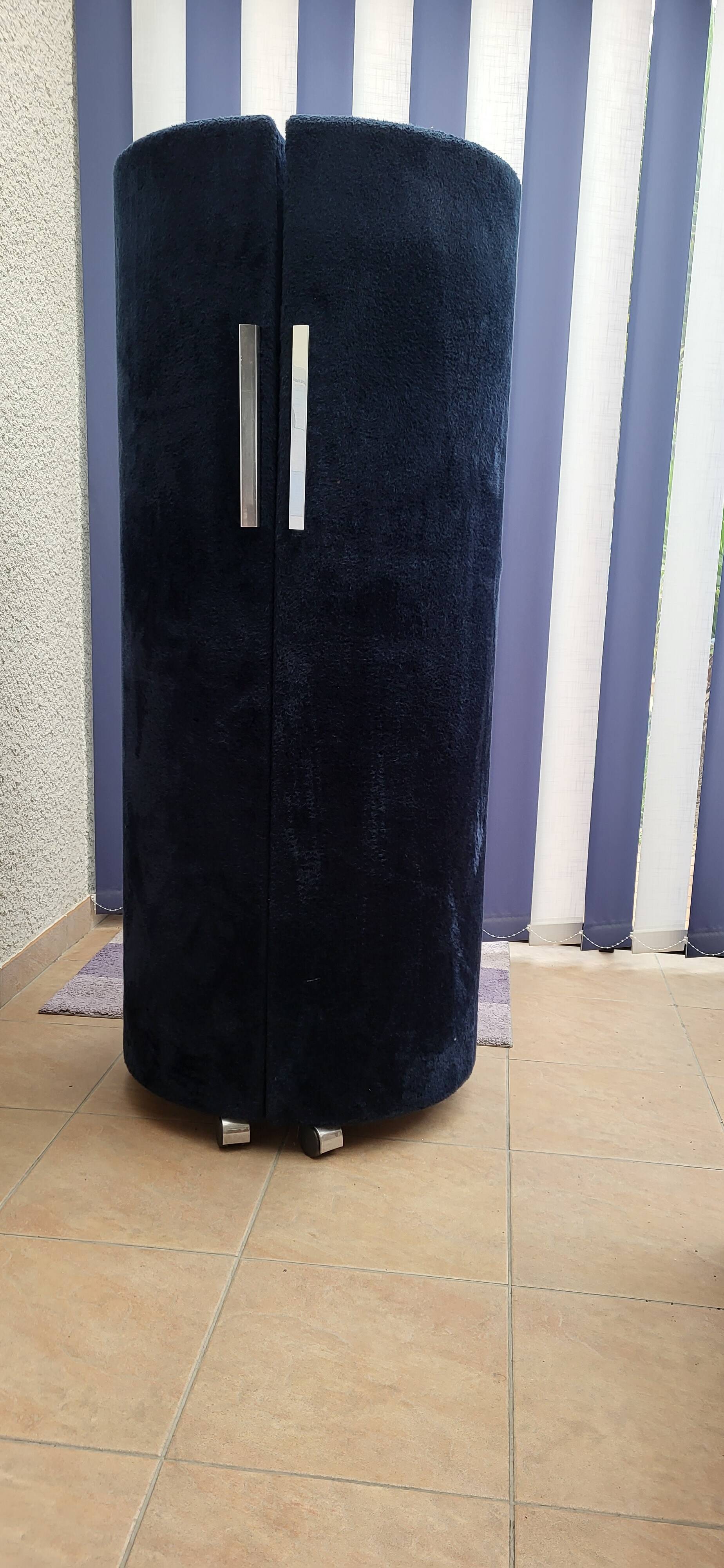 Coiffeuse vintage cylindrique bleue nuit année 70