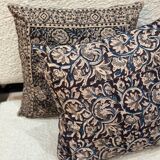 Indian cotton block print cushion with “flower” pattern - indigo blue