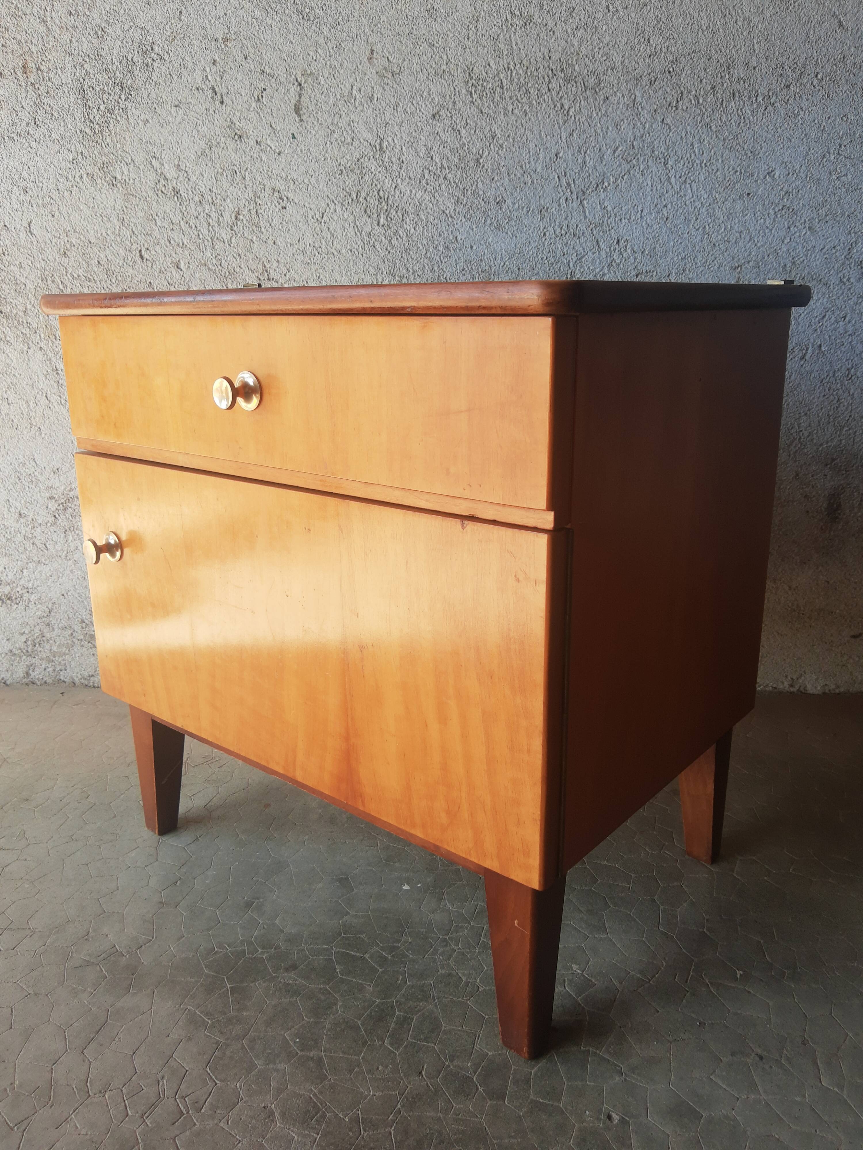 Vintage 70s light wood bedside table