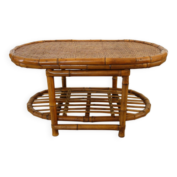 Vintage bamboo and woven rattan coffee table