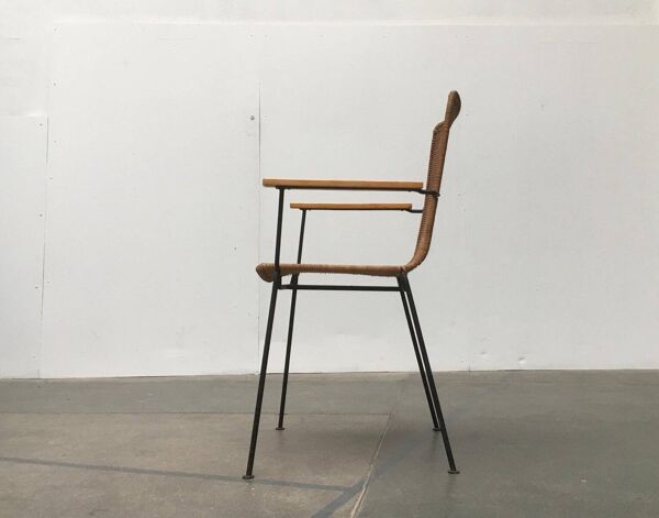 Chaises à manger en métal et rotin style milieu du siècle, lot de 3
