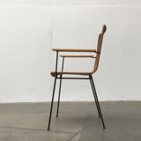 Mid-century metal and rattan dining chairs, set of 3.