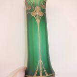 Paire de grands vases Art Nouveau en verre peint émaillé décor trèfles