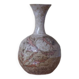 Glazed terracotta vase, small vase, ball vase with long neck, vase with floral motifs, thistles