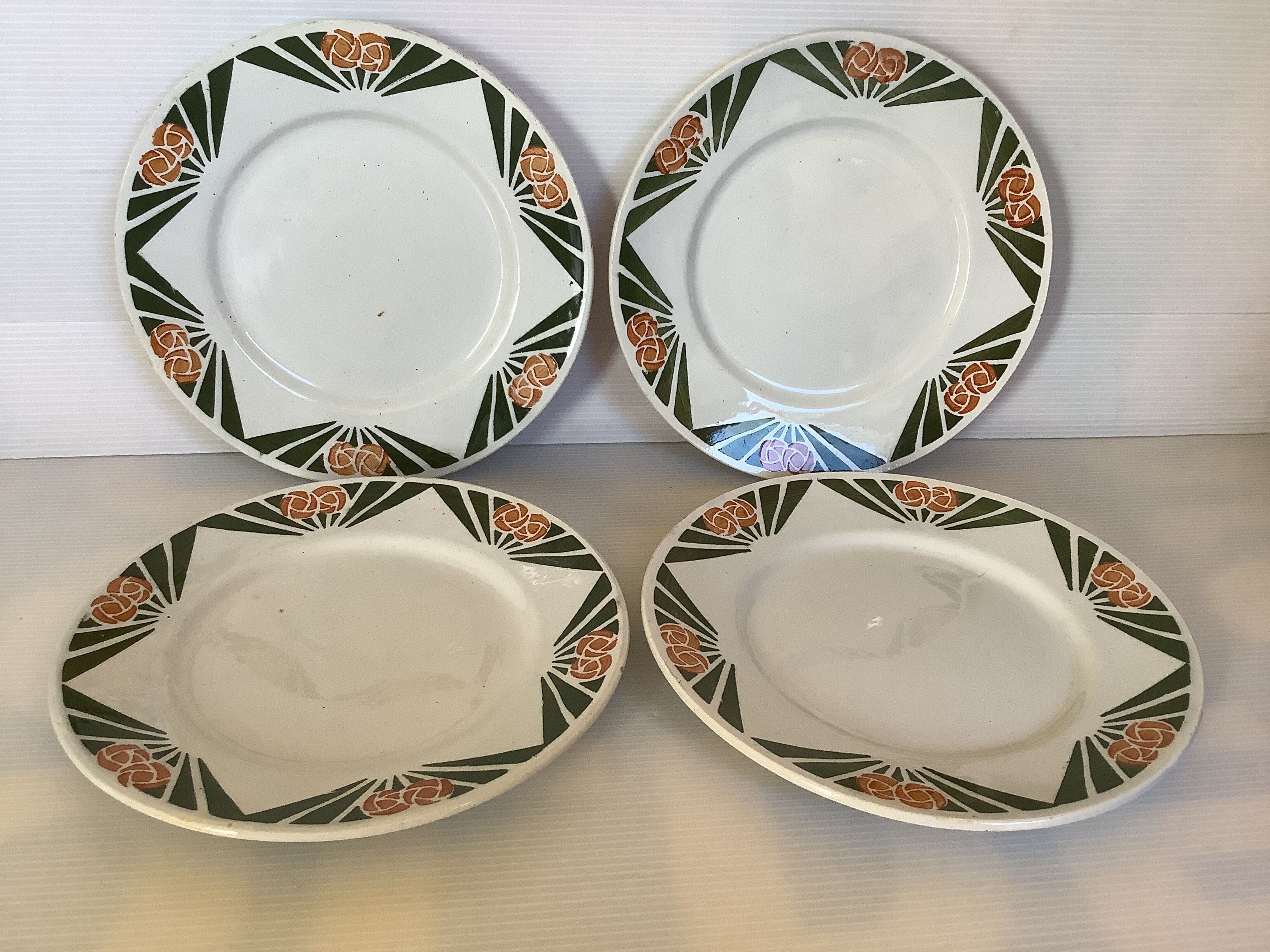 4 old earthenware plates decorated Alsace