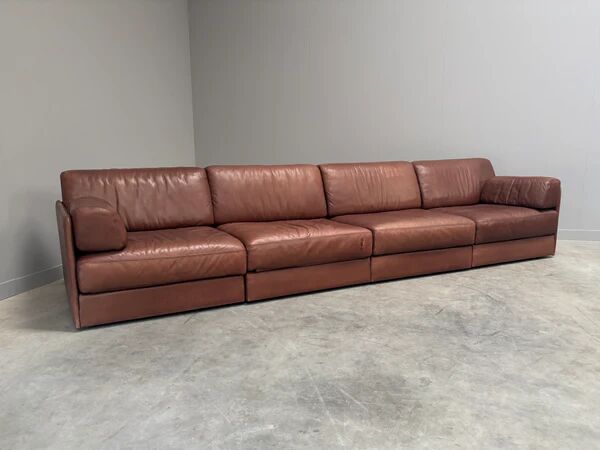 Brown leather modular sofa by De Sede; DS76, 1970s (straight or angle)
