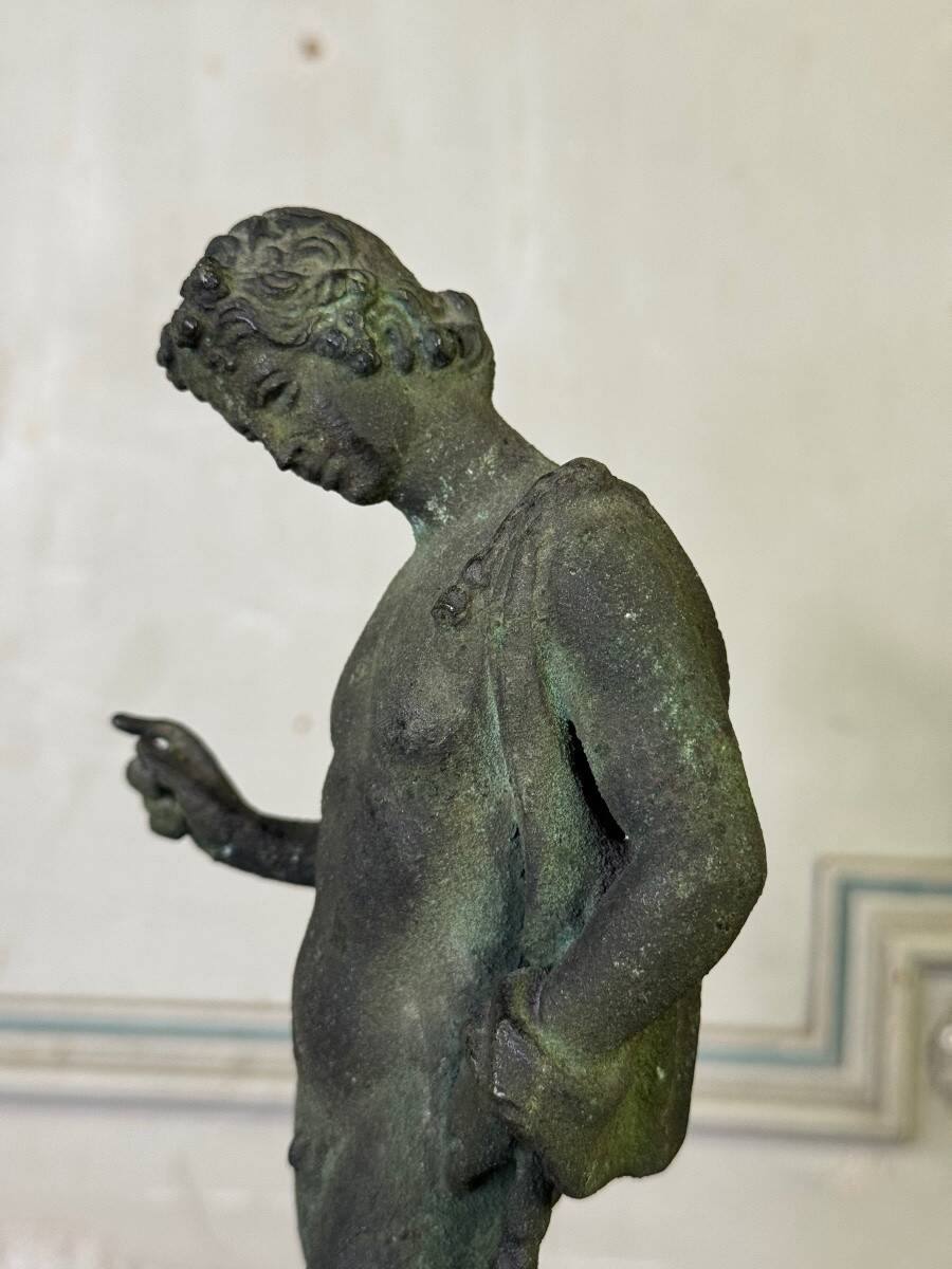 Bronze Narcissus after the antique, excavation patina, 19th century