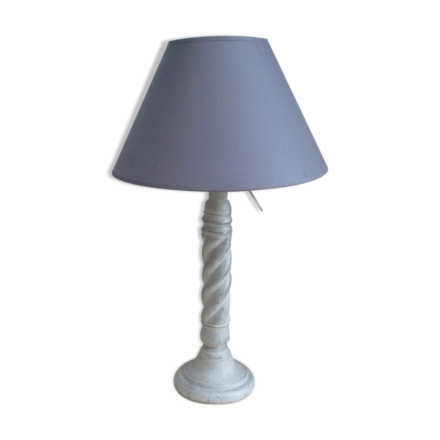 Lampe à poser pied blanc et gris en bois, abat jour gris
