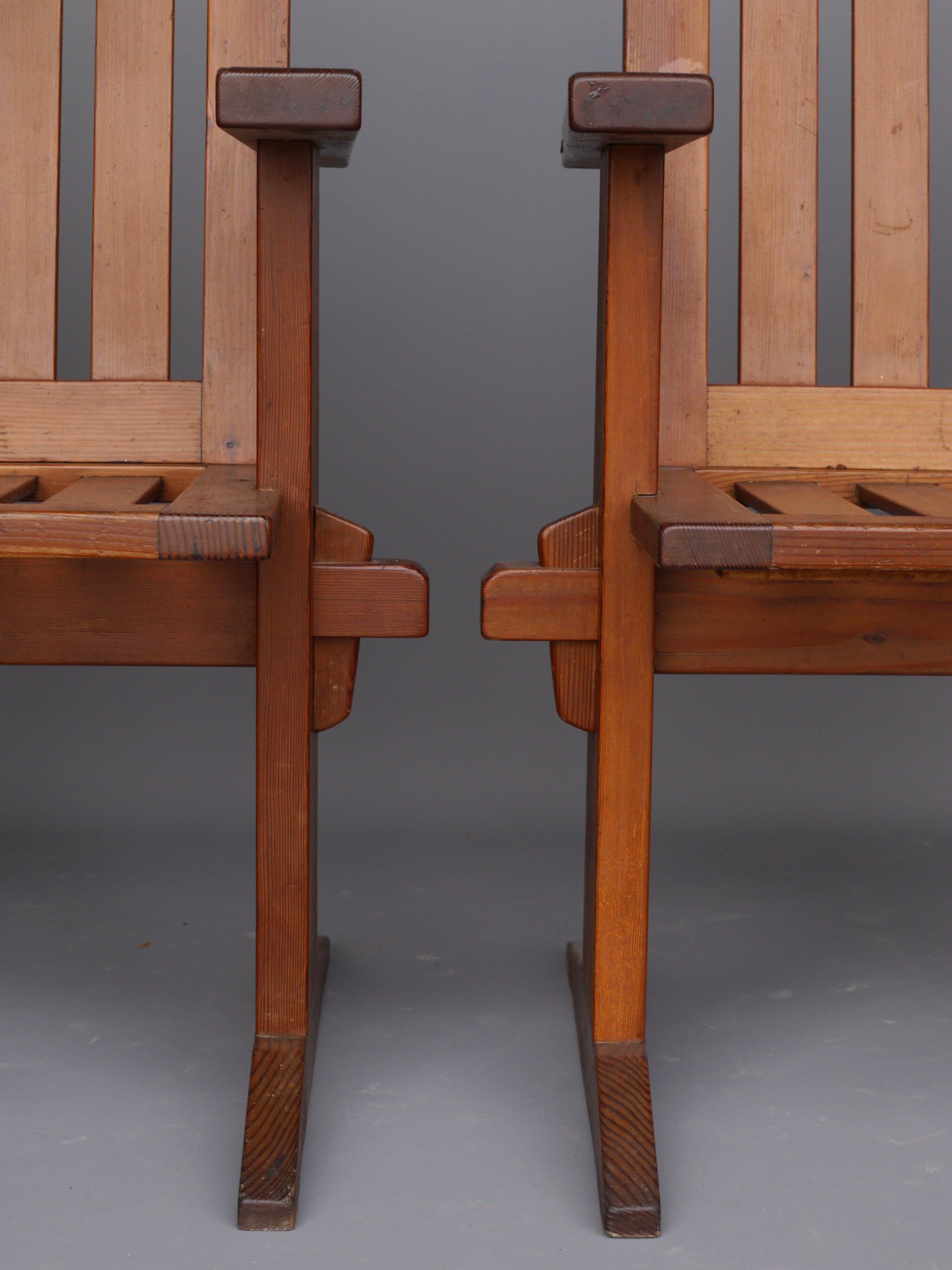Set of four pine Scandinavian armchairs 1930